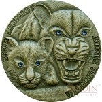 Niue Island SNOW LEOPARDS series WILDLIFE FAMILY $1 Silver coin Ultra High Relief 2015 Antique Finish 1 oz
